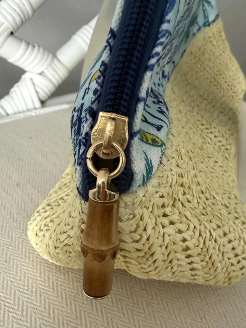 Wandering Moon Coastal Toile Woven Makeup Bag Travel Cosmetic Pouch New - Picture 3 of 8